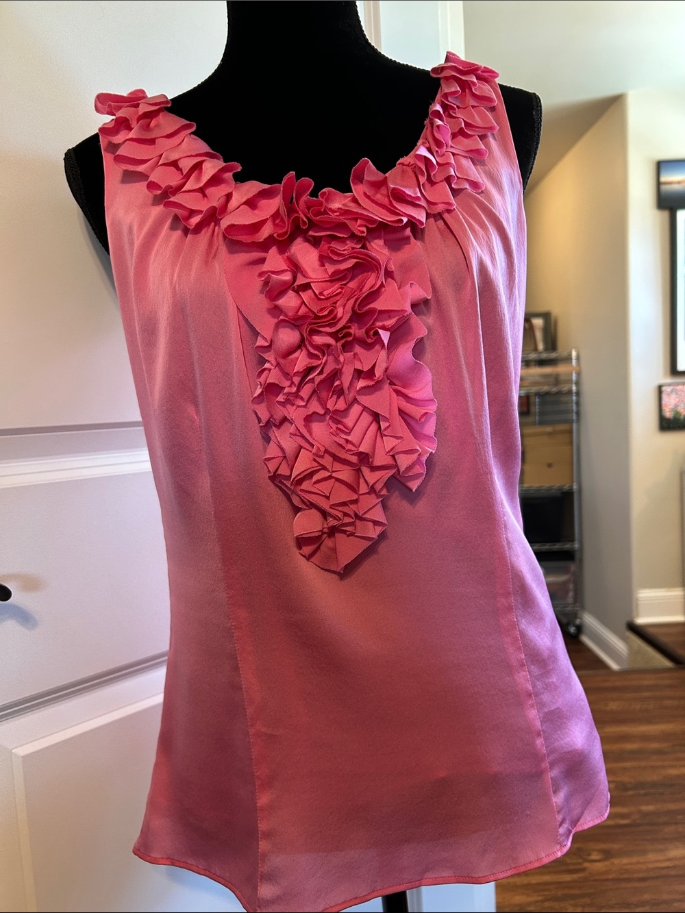 Milly Silk Pink Ruffle-Front Sleeveless Camisole